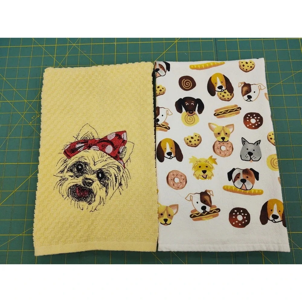 YORKIE Dog With Headband Kitchen Bath Hand Bar Towel Set of 2 Great Gift Idea!